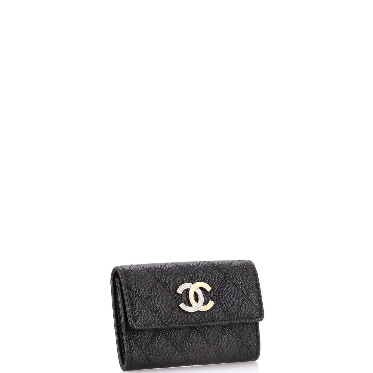 Crystal CC Flap Card Holder Quilted Caviar - Deep Luxury