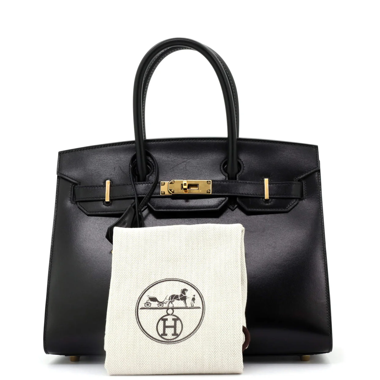 Birkin Sellier Bag Noir Box Calf with Gold Hardware 30 - Deep Luxury