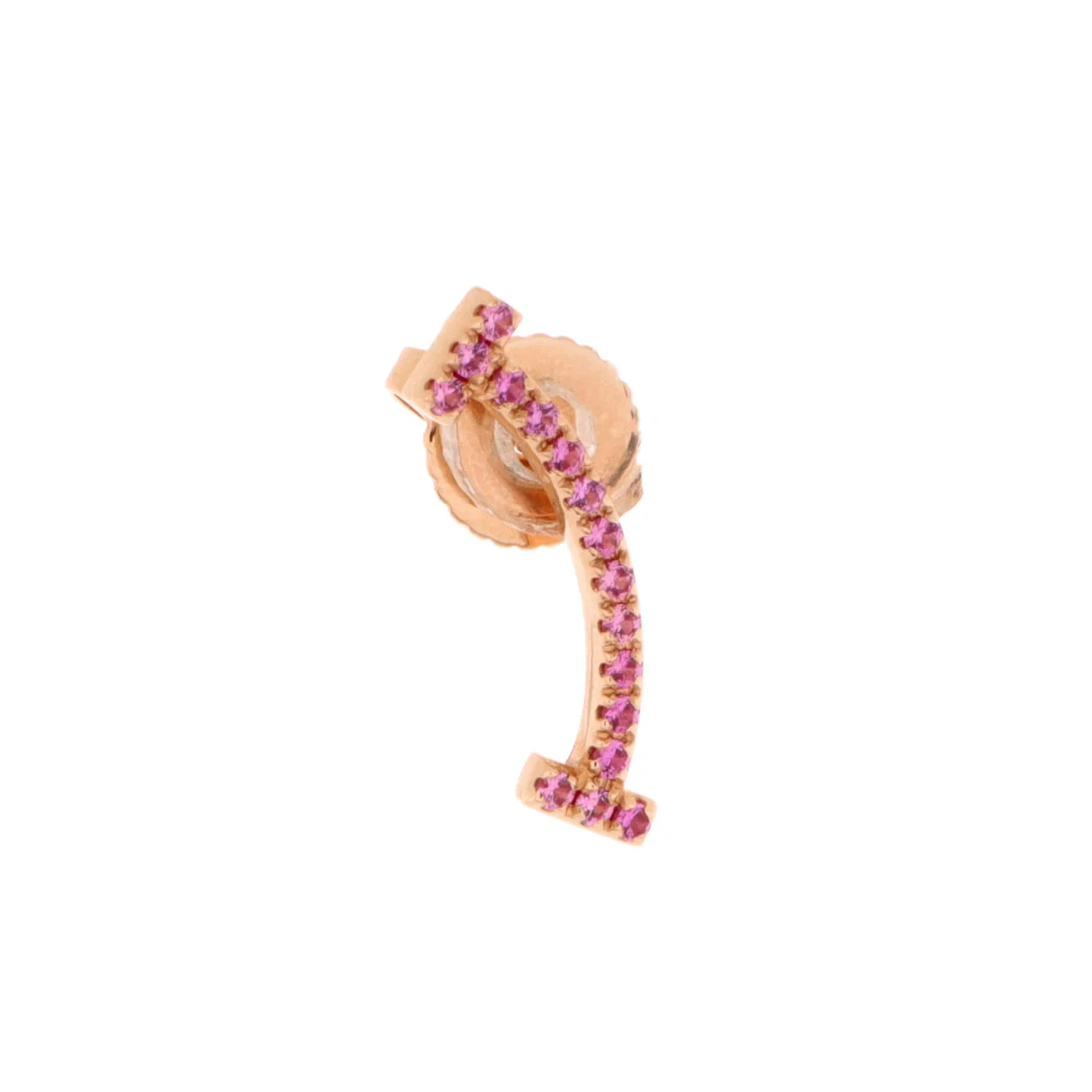 T Smile Stud Earrings 18K Rose Gold and Pink Sapphires - Deep Luxury