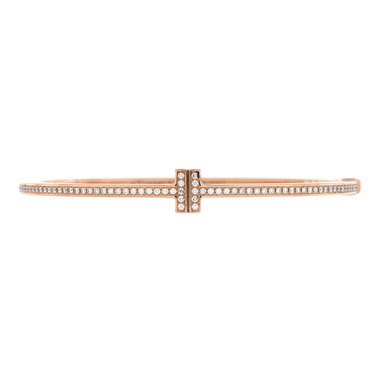 T Hinged Wire Bangle Bracelet 18K Rose Gold and Diamonds - Deep Luxury