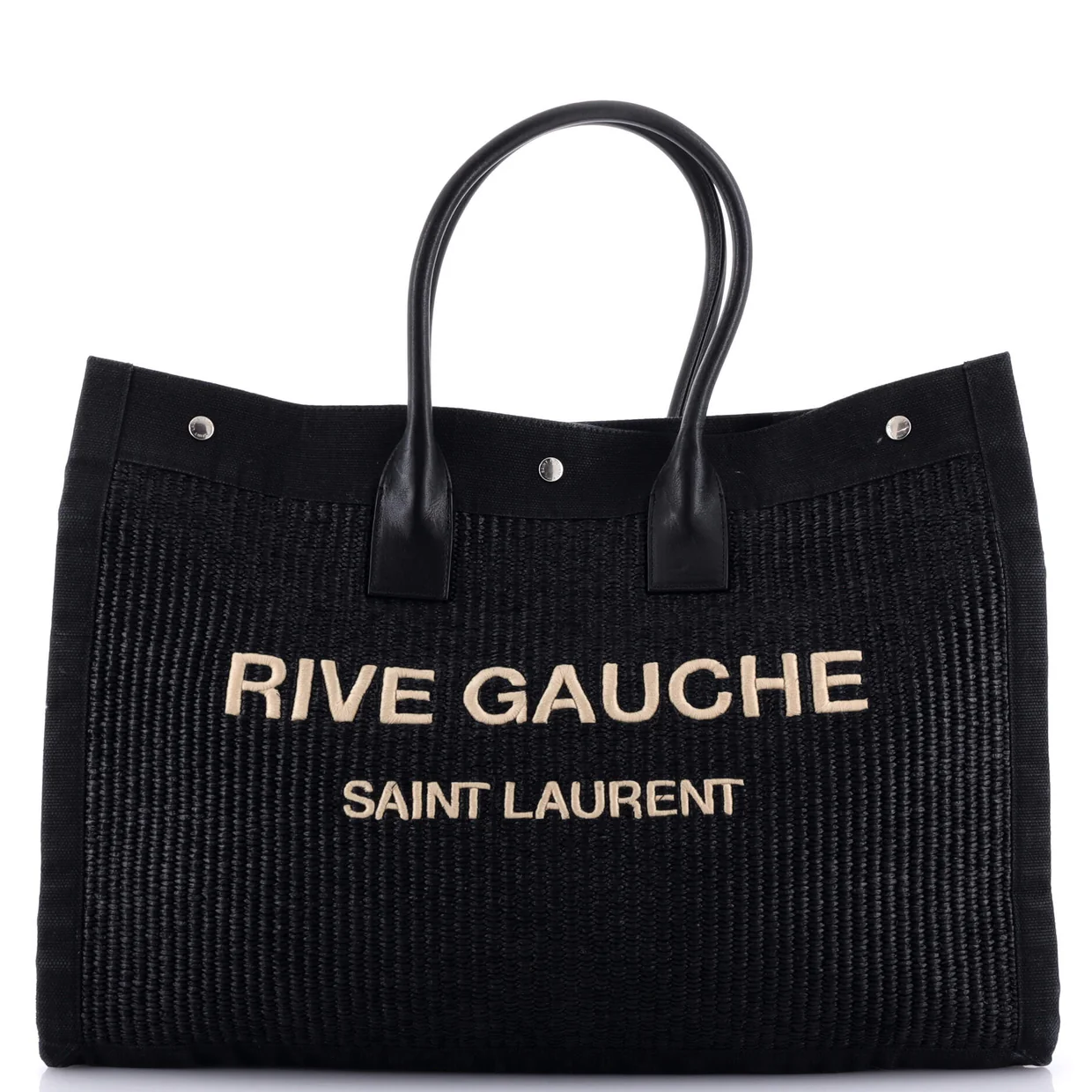 Rive Gauche Shopper Tote Raffia with Canvas Large - Deep Luxury