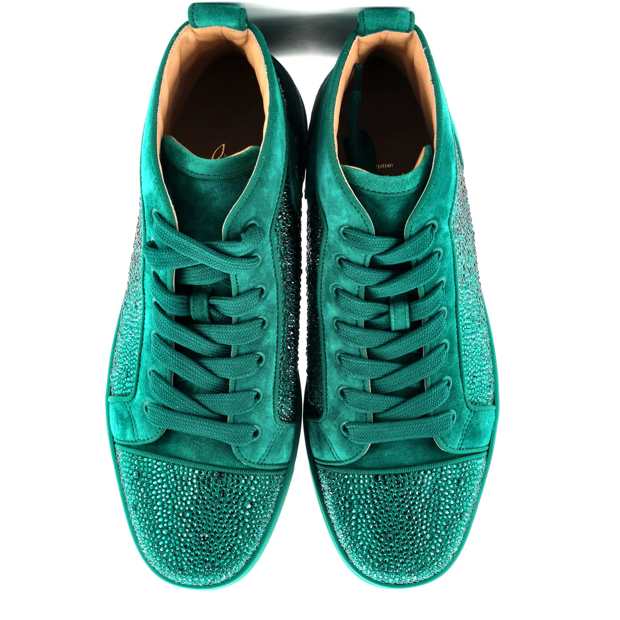 Women's Louis Flat High-Top Sneakers Crystal Embellished Suede - Deep Luxury