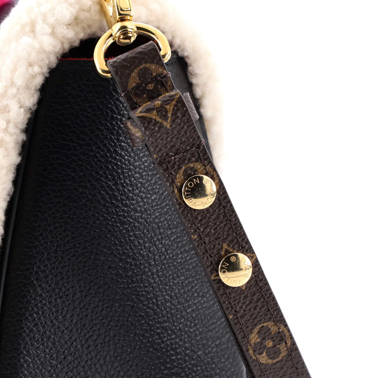Twist Handbag Leather and Monogram Teddy Shearling MM - Deep Luxury