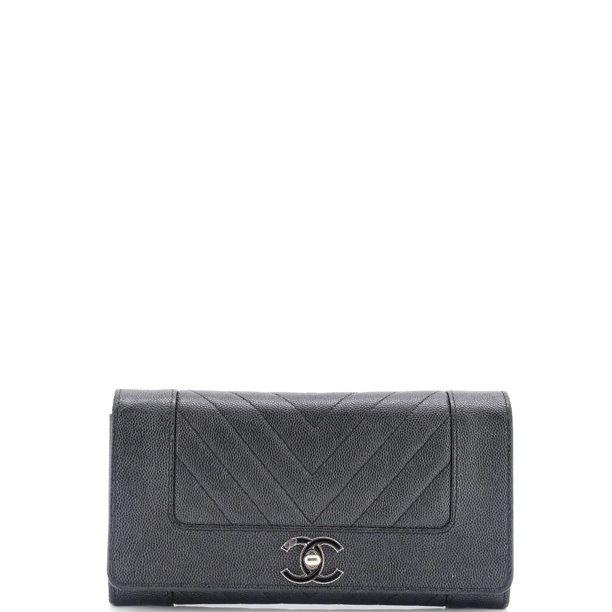 Mademoiselle Vintage Flap Wallet Chevron Caviar Long - Deep Luxury