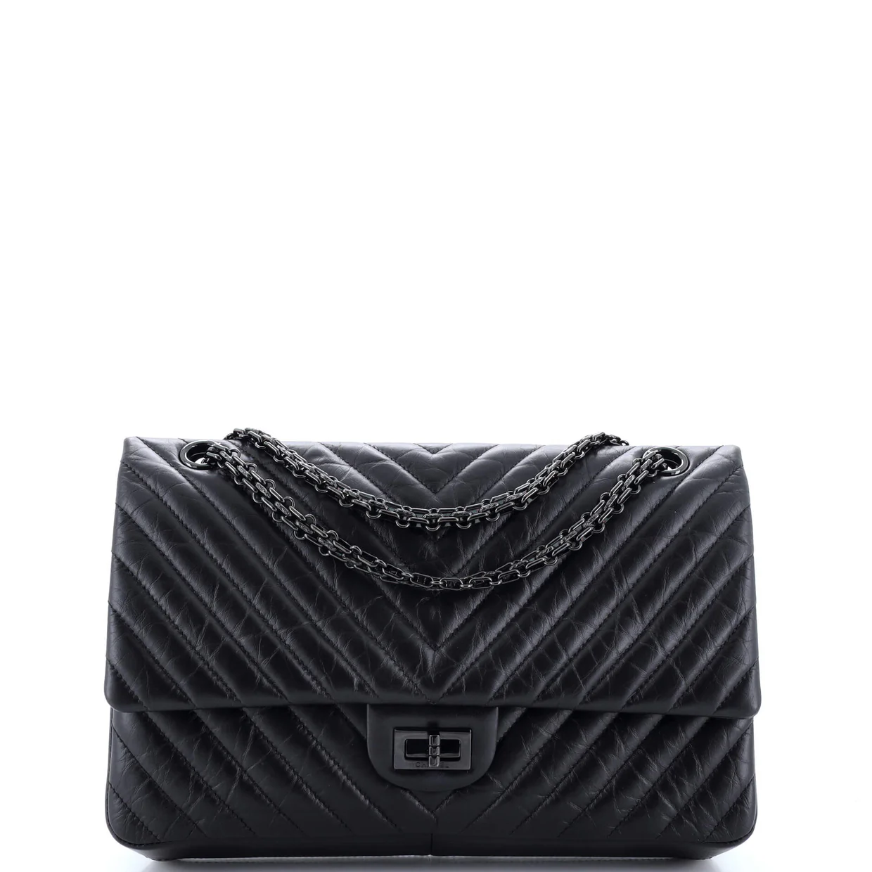 So Black Reissue 2.55 Flap Bag Chevron Aged Calfskin 226 - Deep Luxury