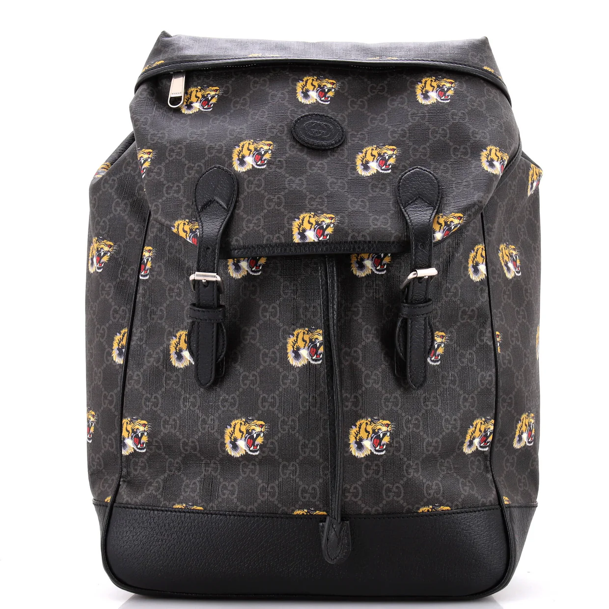 Interlocking G Patch Drawstring Flap Backpack Printed GG Coated Canvas Medium - Deep Luxury