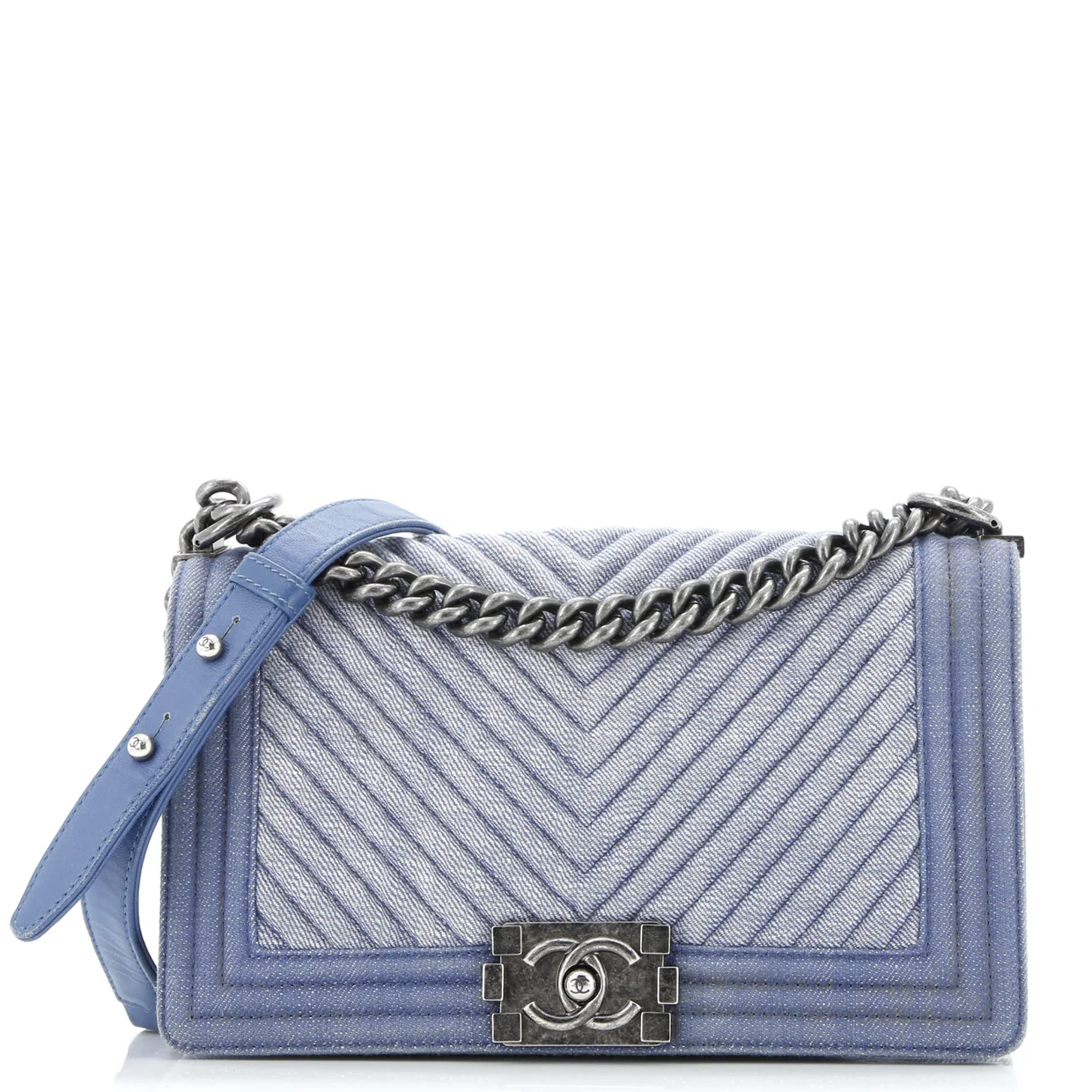 Boy Flap Bag Chevron Denim Old Medium - Deep Luxury