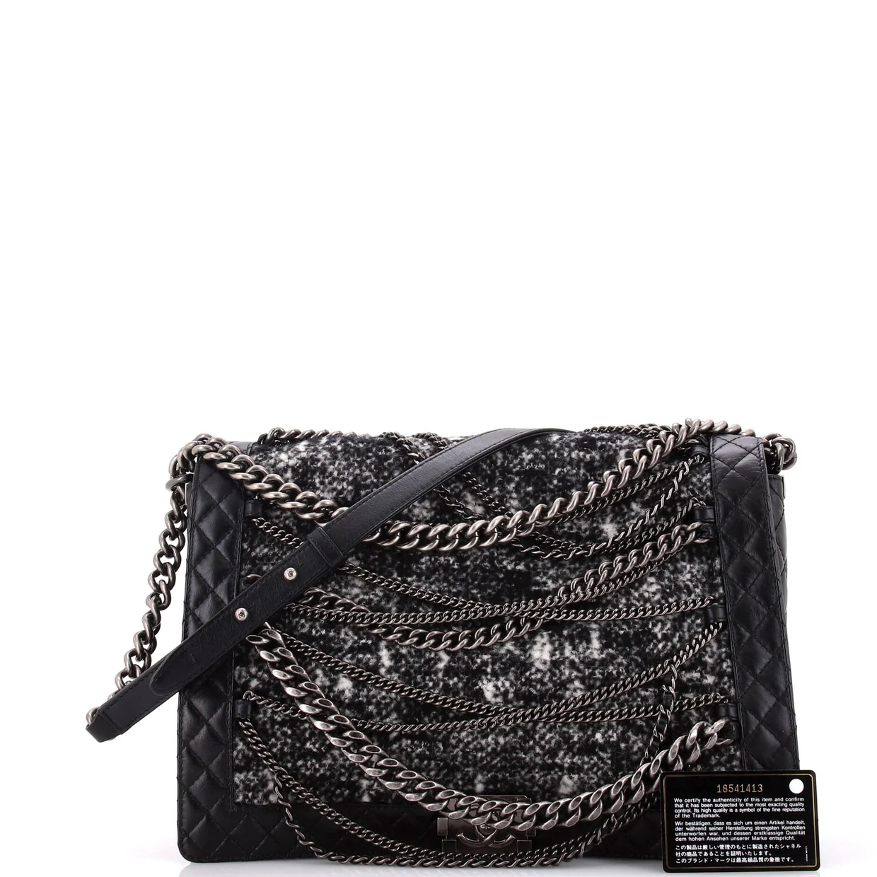Boy Flap Bag Enchained Tweed XL - Deep Luxury