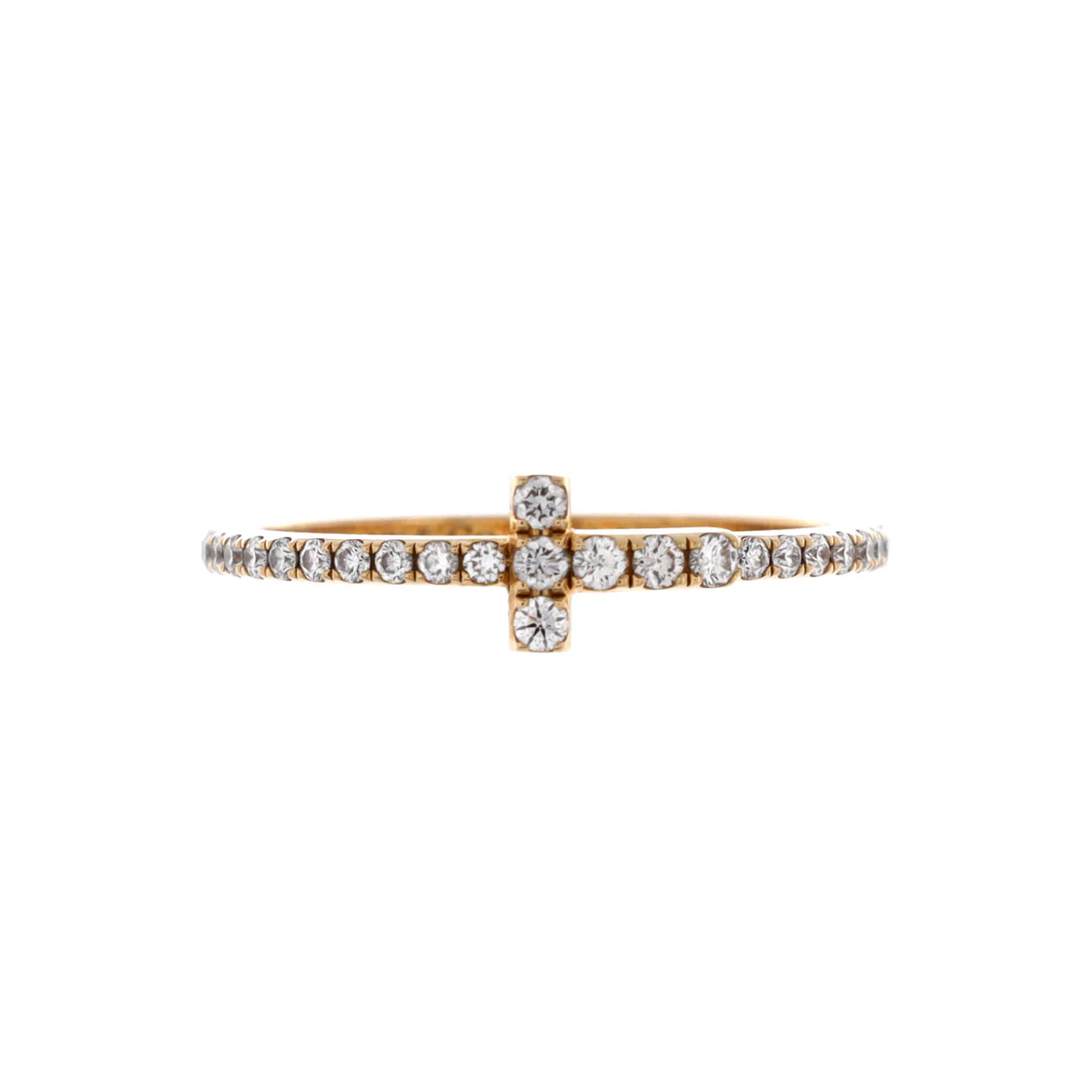 T Wire Band Ring 18K Yellow Gold with Pave Diamonds - Deep Luxury