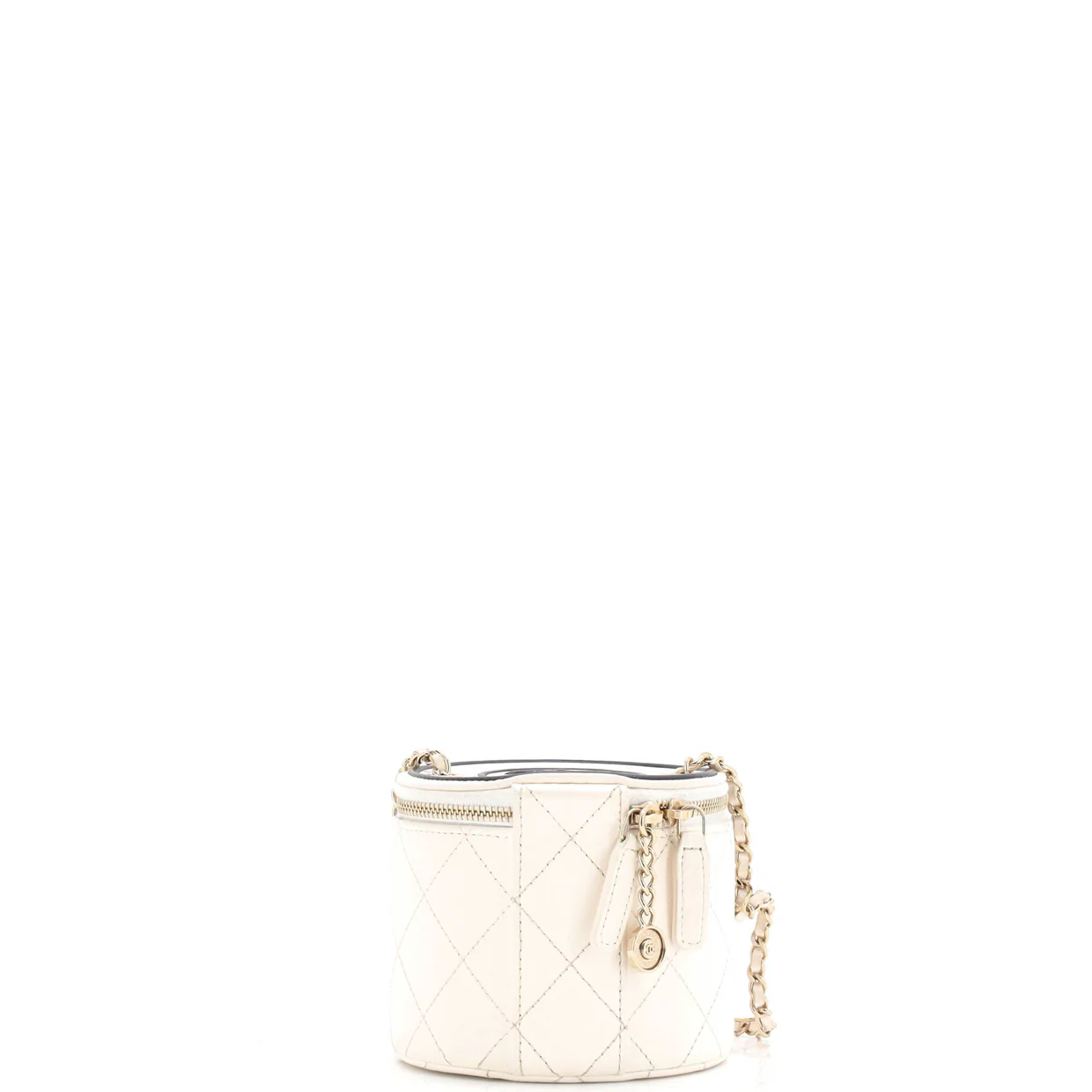 CC Round Vanity Case with Chain Quilted Lambskin Mini - Deep Luxury