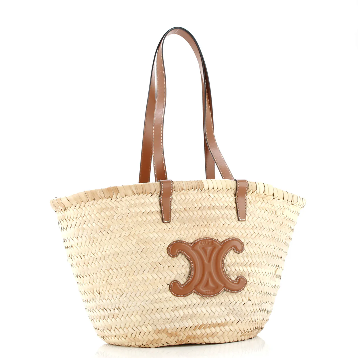 Triomphe Basket Shoulder Bag Raffia with Leather Large - Deep Luxury