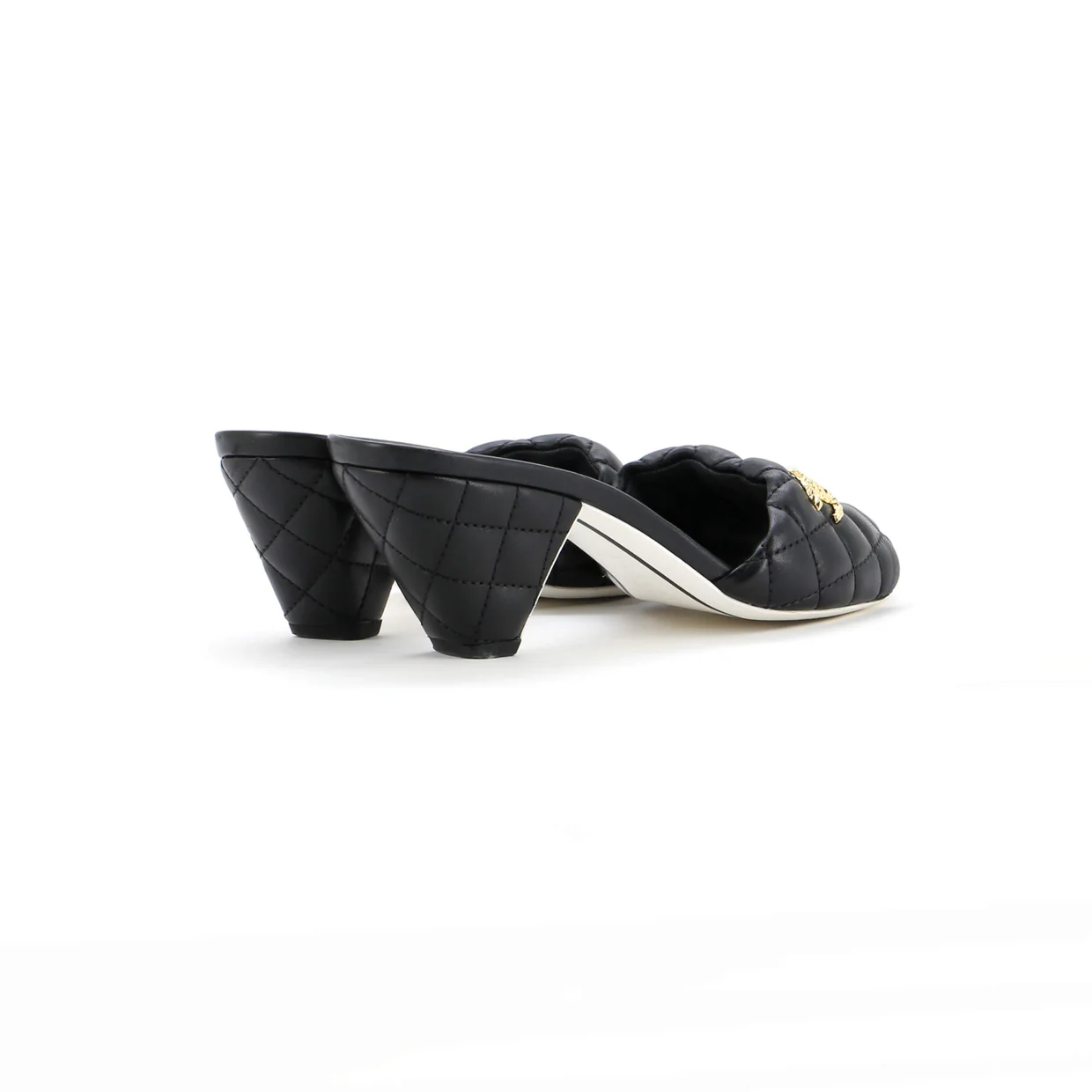 Women's CC Heeled Mule Sandals Quilted Leather - Deep Luxury