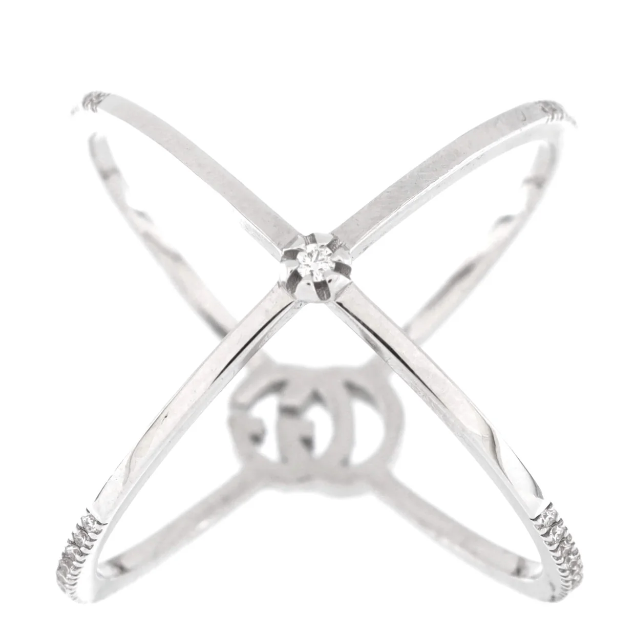 GG Running Cross Ring 18K White Gold and Pave Diamonds - Deep Luxury