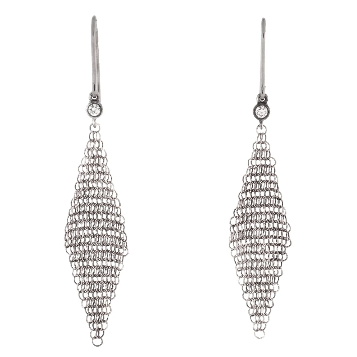 Elsa Peretti Mesh Earrings Sterling Silver with Diamonds Mini - Deep Luxury