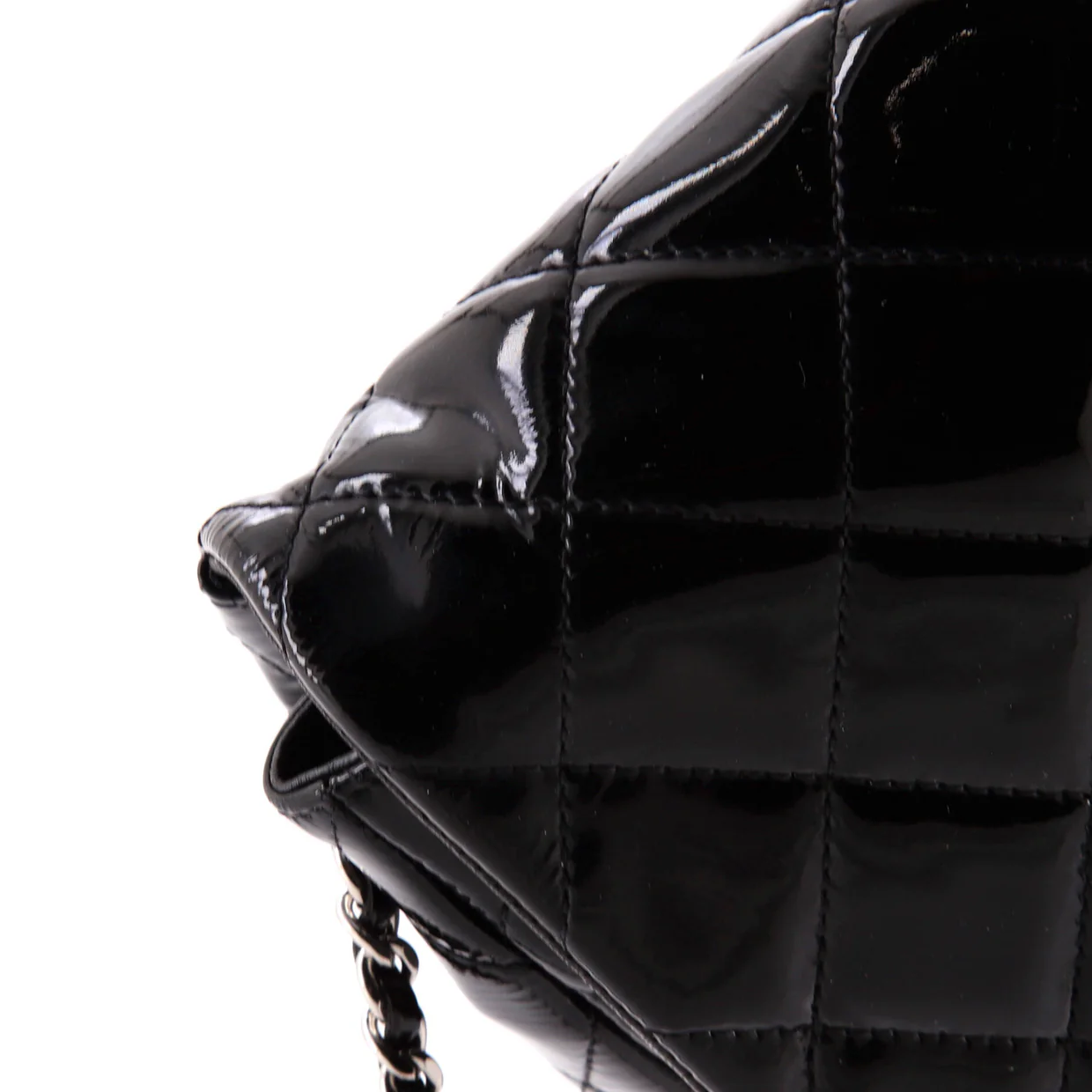 Clutch with Chain Quilted Patent - Deep Luxury