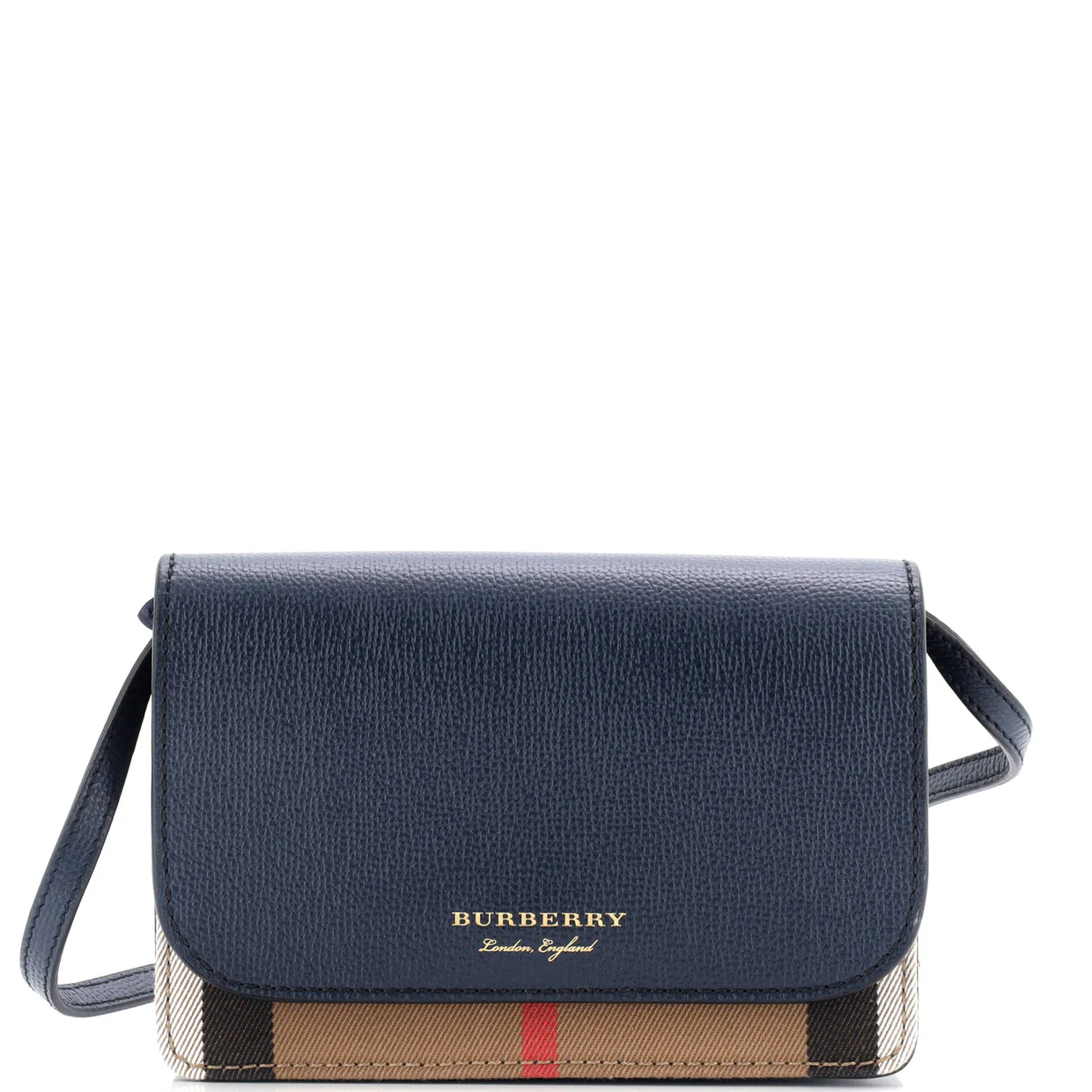Hampshire Wallet on Strap Leather and House Check Canvas - Deep Luxury