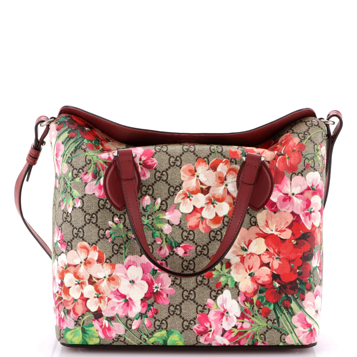 Signature Fold Over Tote Blooms Print GG Coated Canvas Medium - Deep Luxury