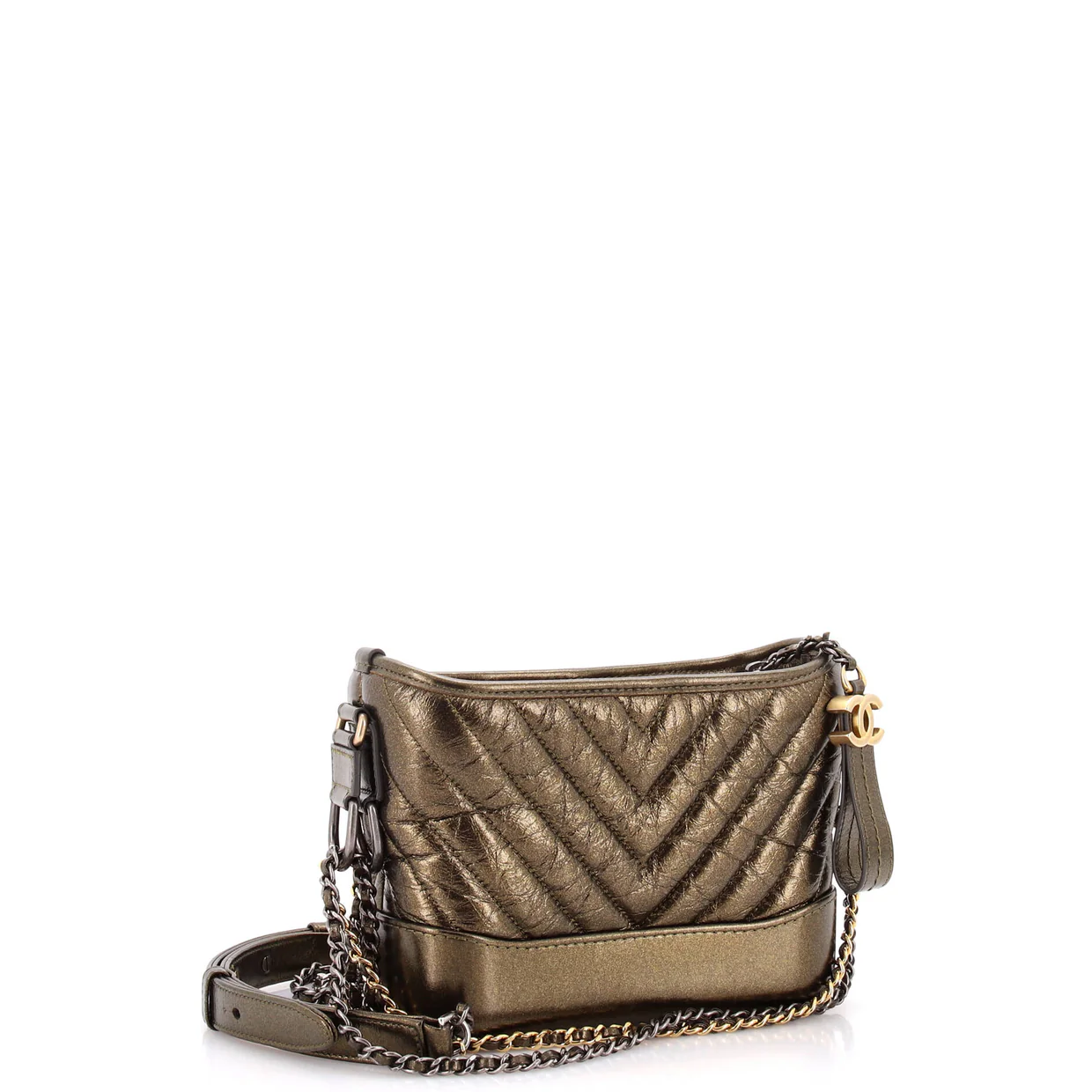 Gabrielle Hobo Chevron Metallic Aged Calfskin Small - Deep Luxury
