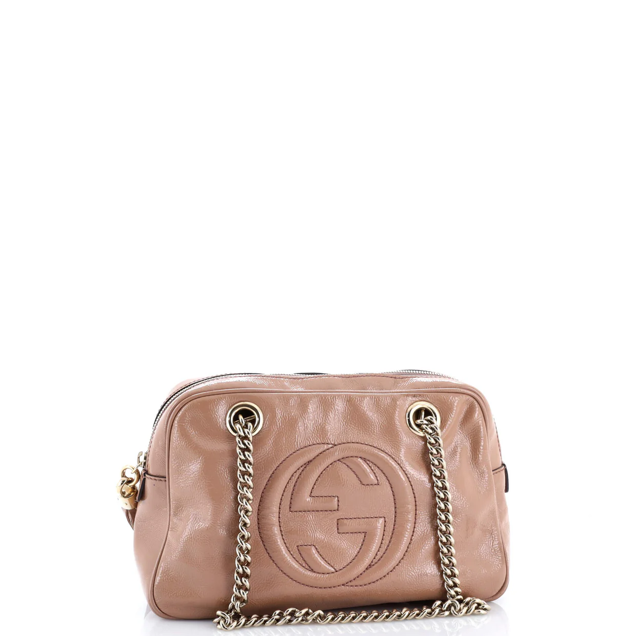 Soho Chain Zip Shoulder Bag Patent Small - Deep Luxury