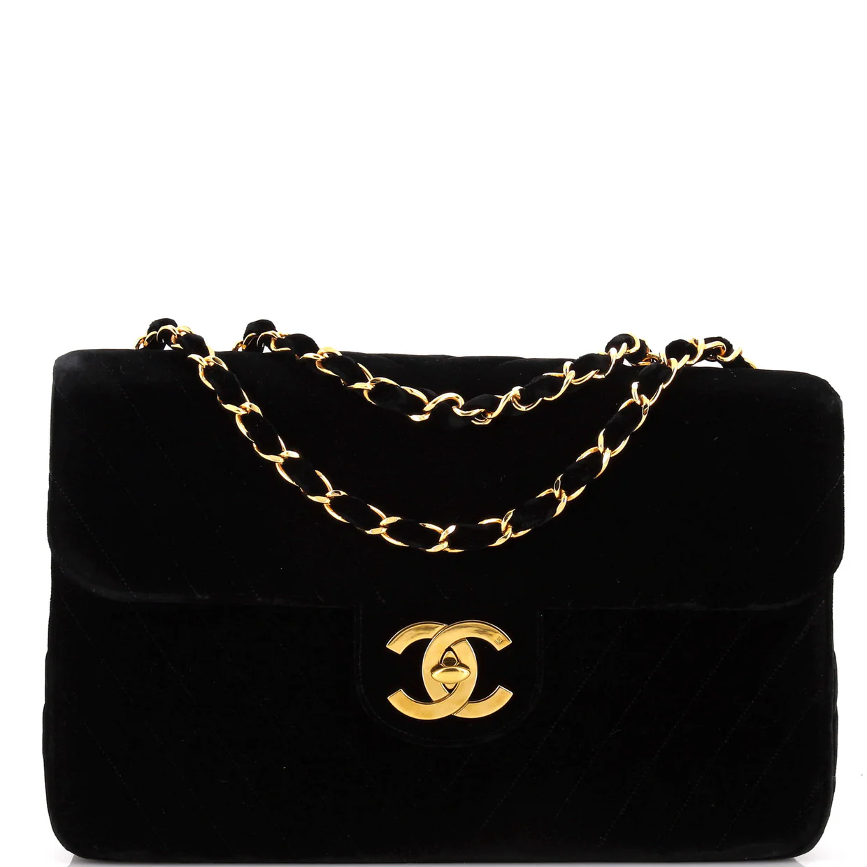 Vintage Classic Single Flap Bag Chevron Velvet Maxi - Deep Luxury