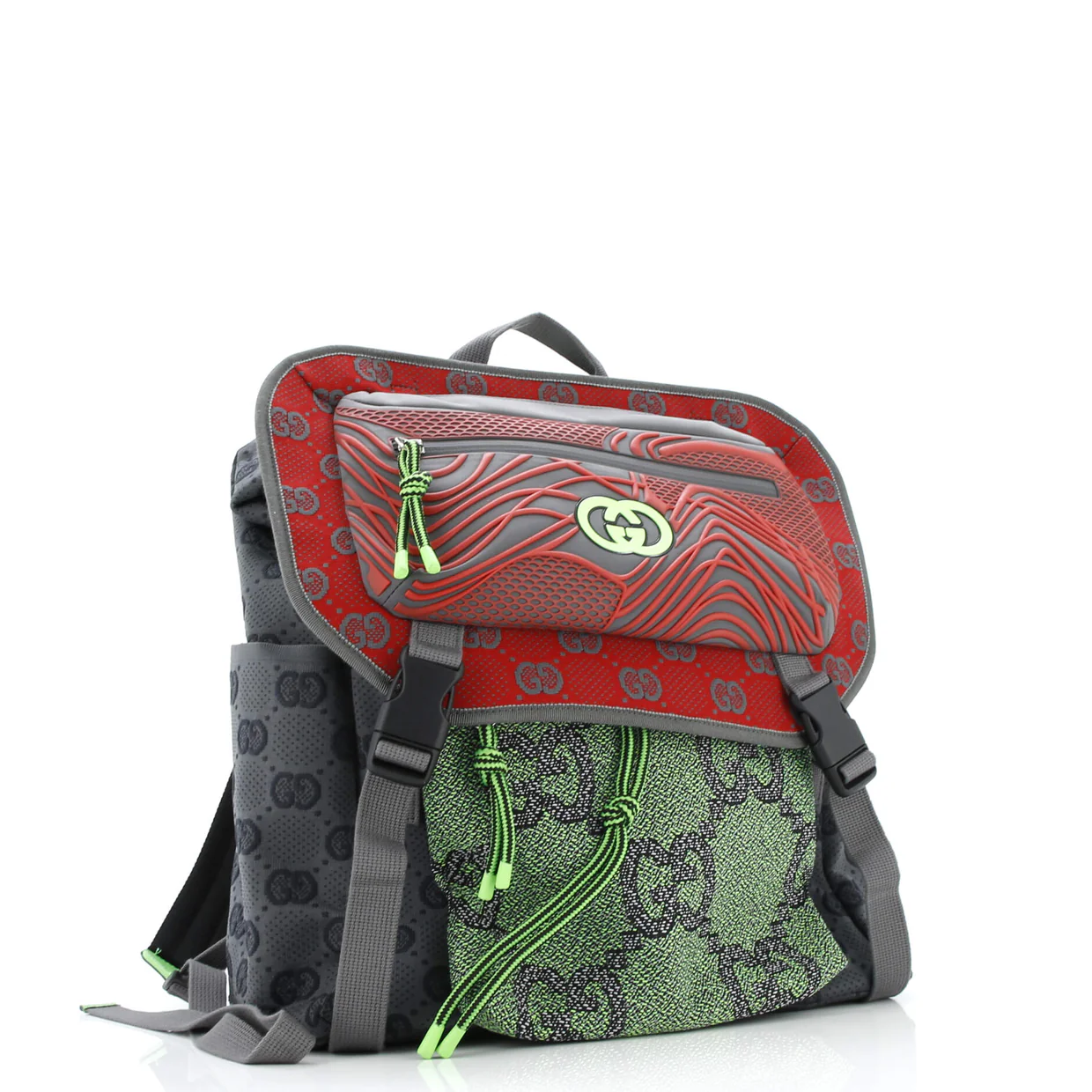 Panelled Double Buckle Backpack GG Jacquard Nylon and Rubber Large - Deep Luxury