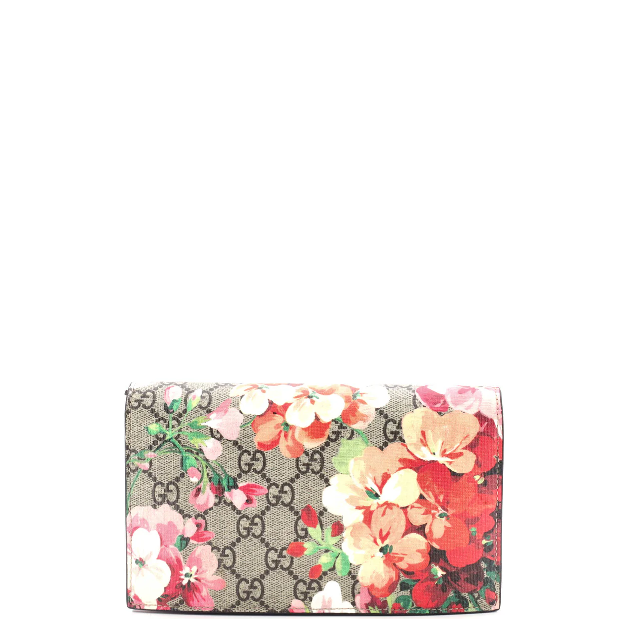 Chain Wallet Blooms Print GG Coated Canvas - Deep Luxury