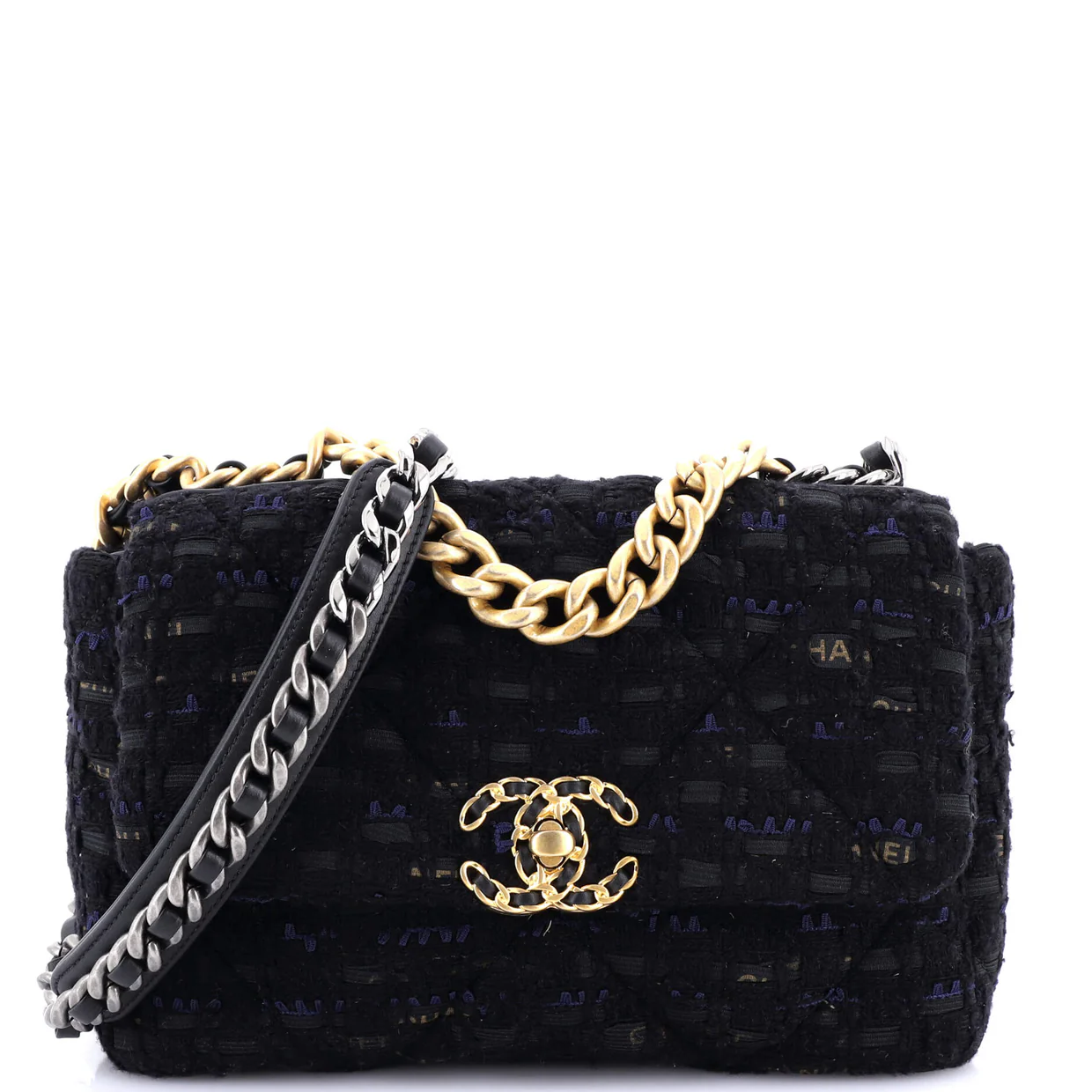 19 Flap Bag Quilted Tweed and Ribbon Medium - Deep Luxury