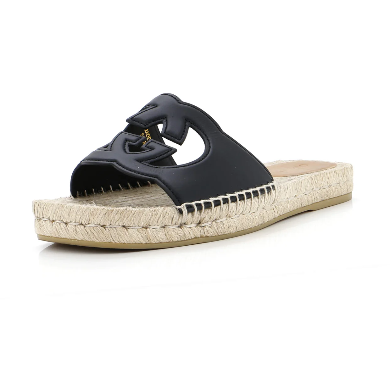 Men's Interlocking G Cut-Out Espadrille Slide Sandals Leather - Deep Luxury