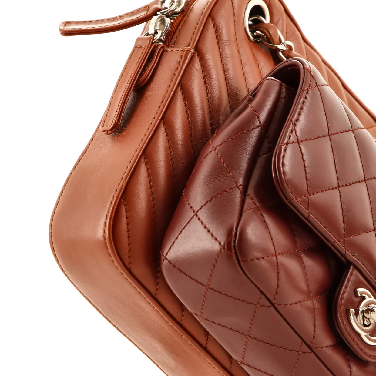 Paris-Hamburg Double Camera Case Bag Chevron and Diamond Quilted Calfskin Small - Deep Luxury