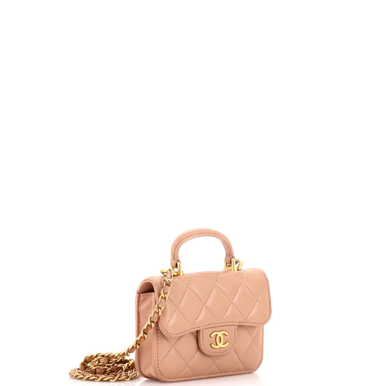 Top Handle Flap Coin Purse with Chain Quilted Lambskin - Deep Luxury