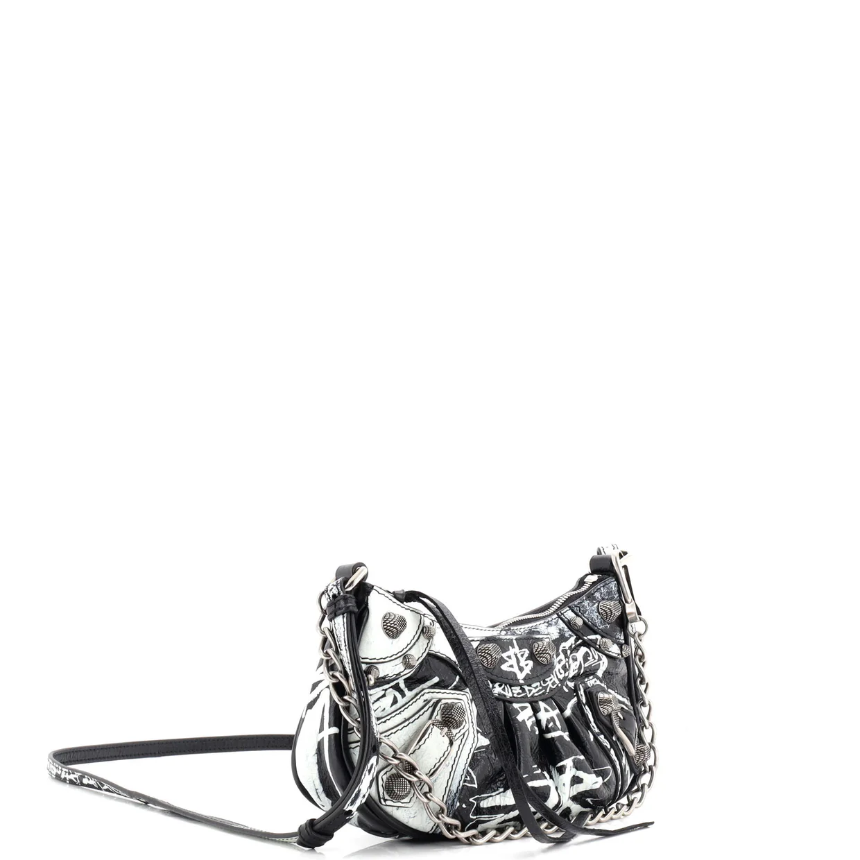 Le Cagole Graffiti Giant Studs Shoulder Bag Leather Mini - Deep Luxury