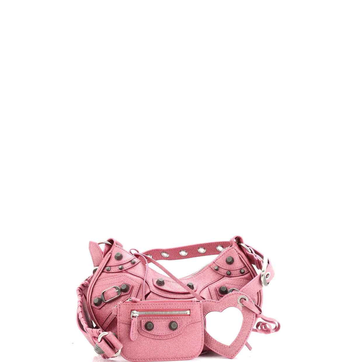 Le Cagole Giant Studs Shoulder Bag Glitter Leather XS - Deep Luxury