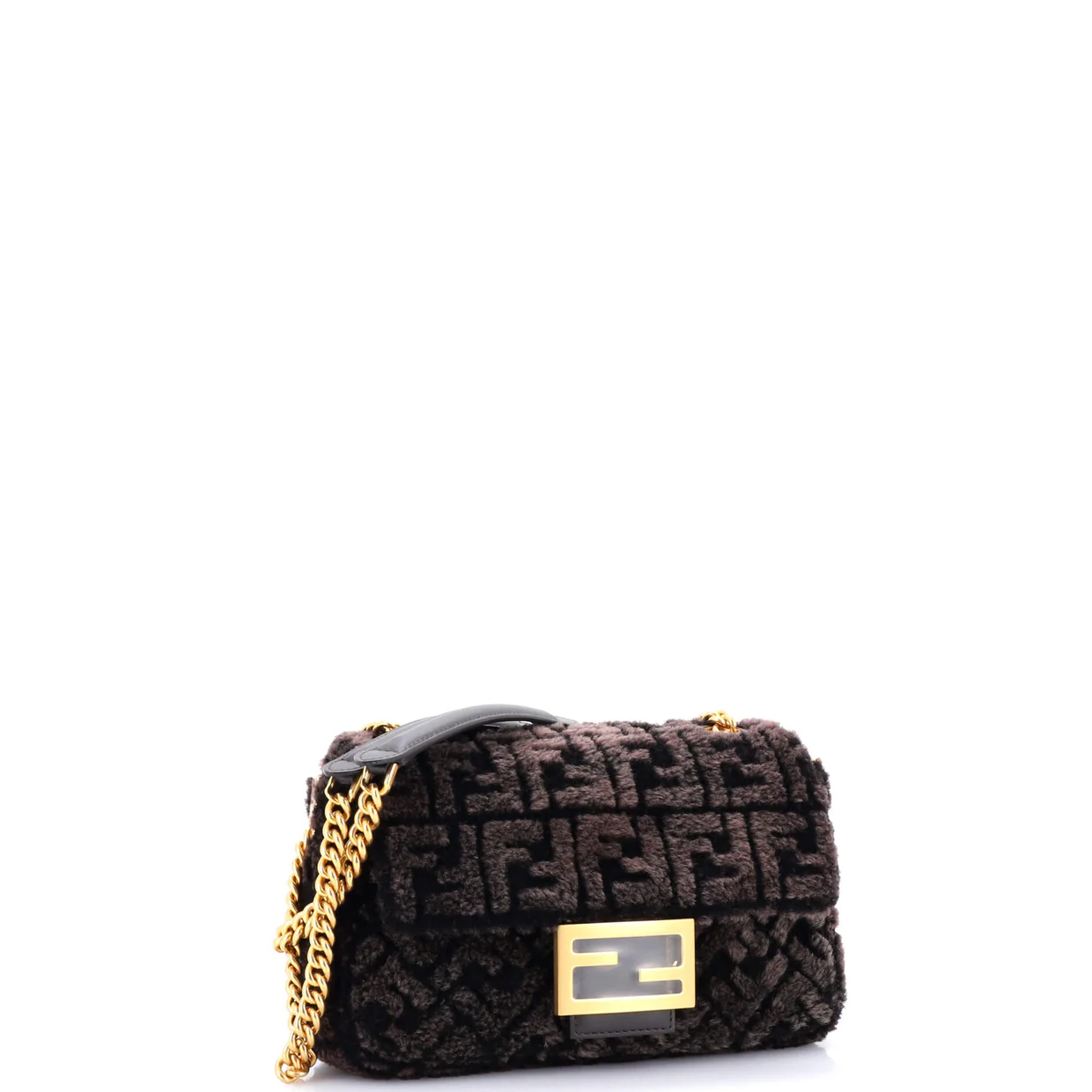 Midi Baguette Chain Bag Zucca Shearling Medium - Deep Luxury