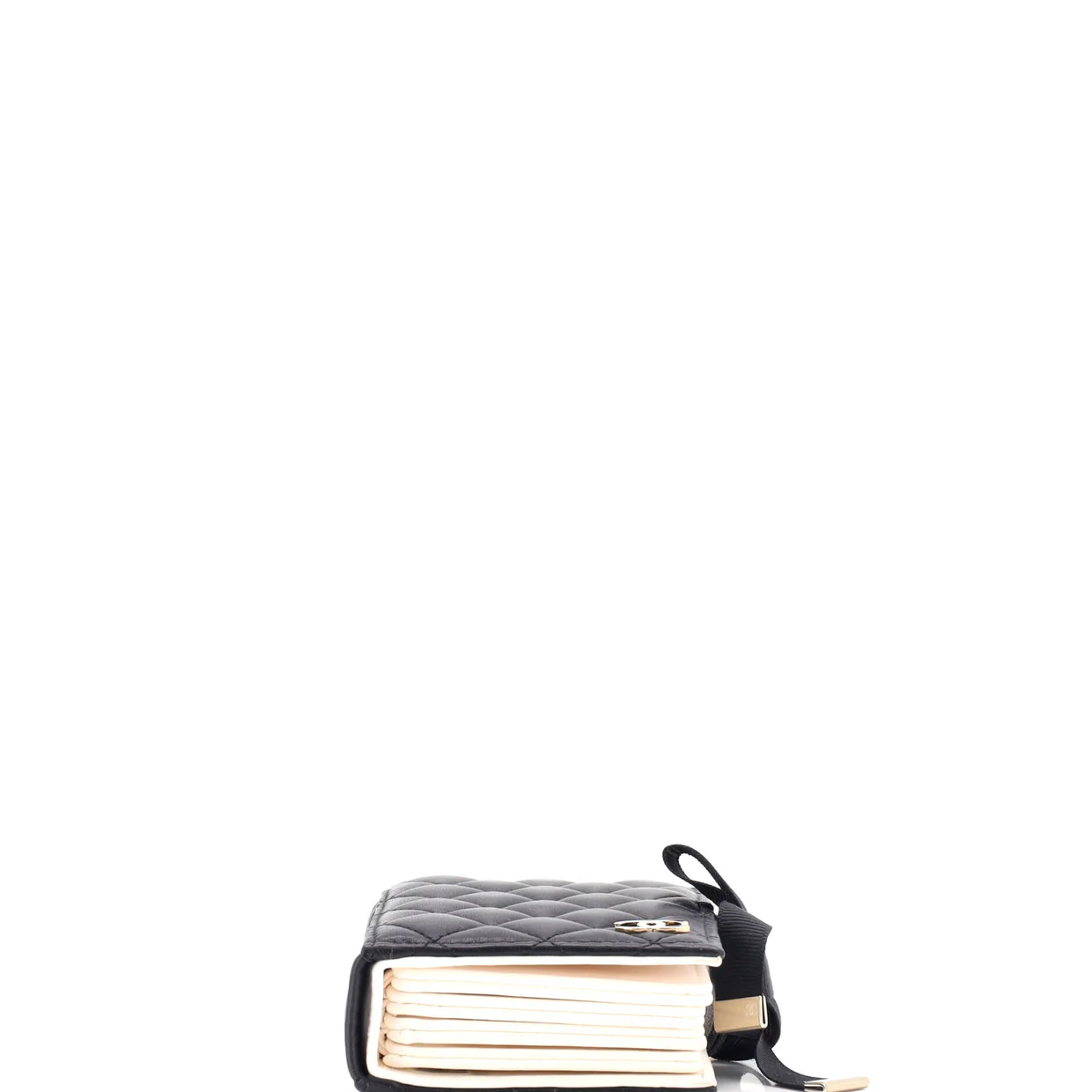 CC Book Card Holder with Chain Quilted Lambskin - Deep Luxury