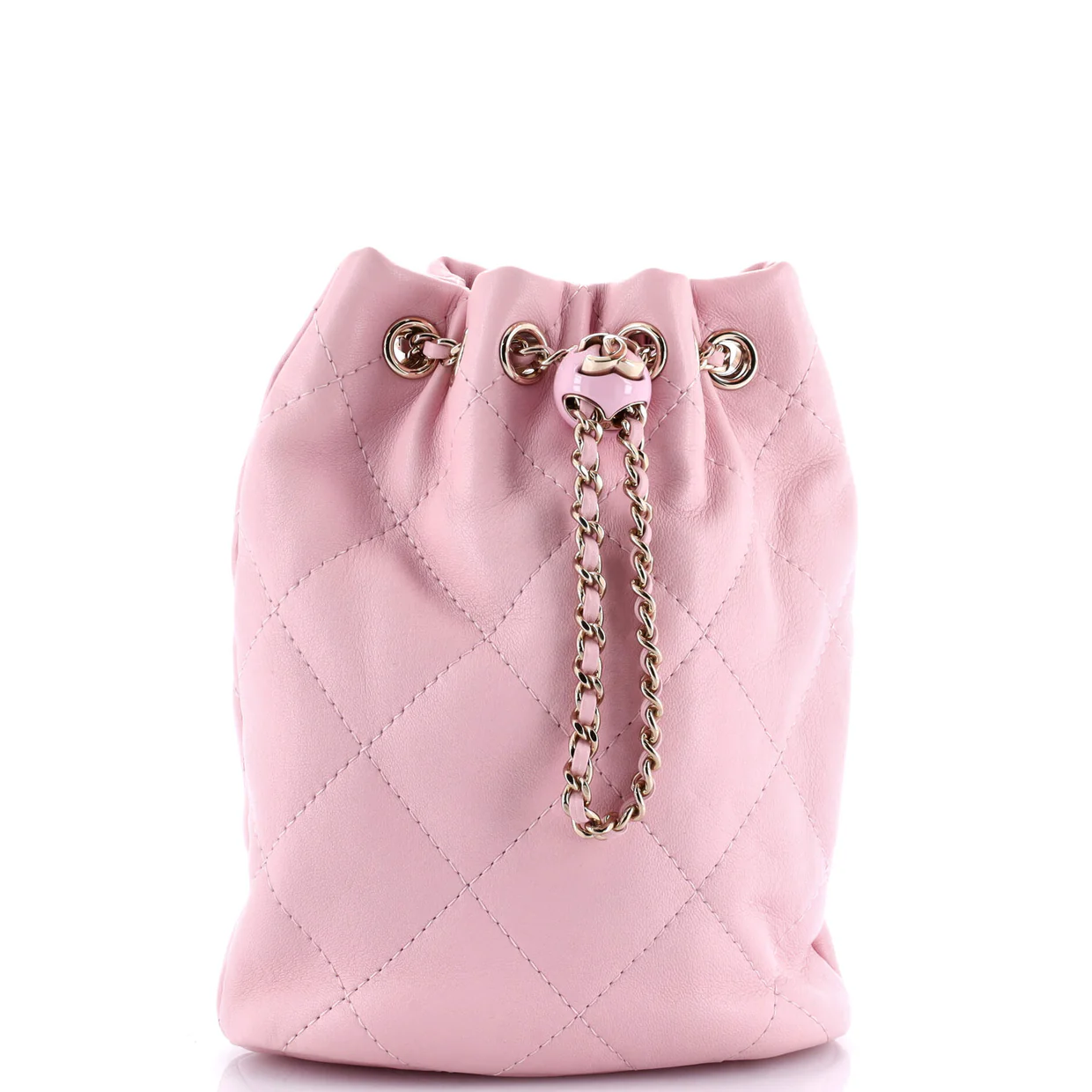 Logo Script Drawstring Chain Backpack Quilted Shiny Lambskin Small - Deep Luxury