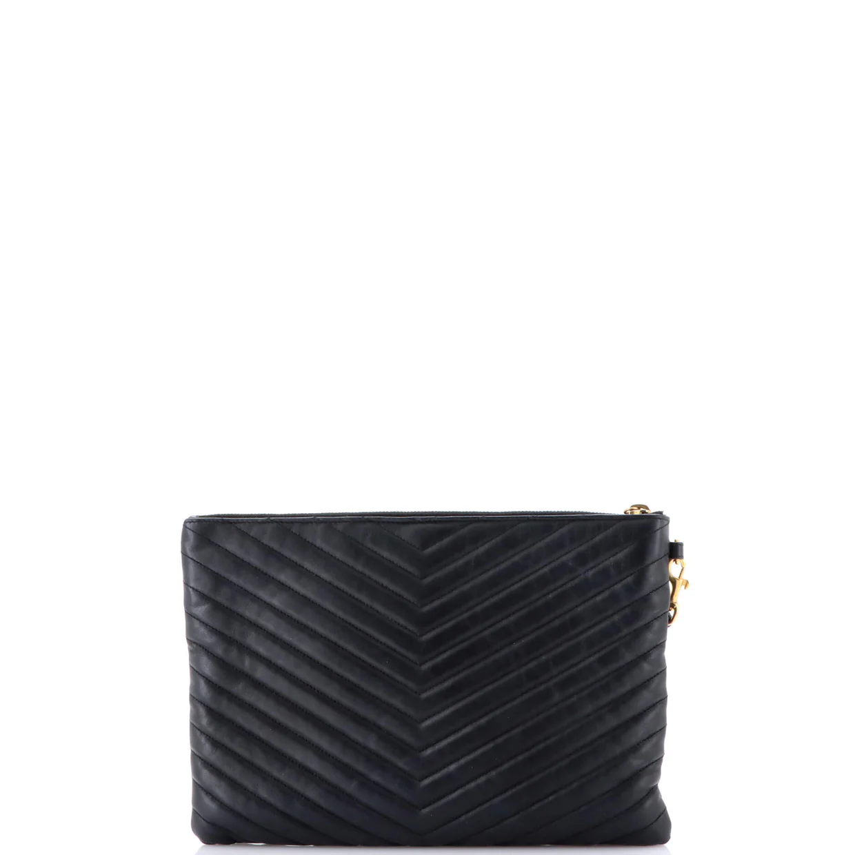 Classic Monogram Wristlet Pouch Matelasse Chevron Leather Medium - Deep Luxury