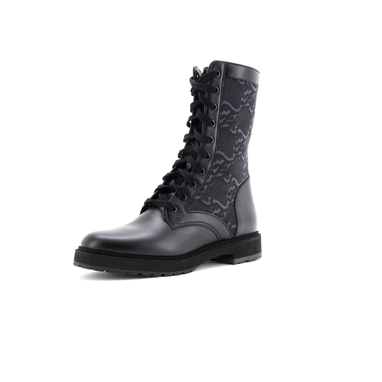 Women's Combat Boots FF Karligraphy Canvas with Leather - Deep Luxury