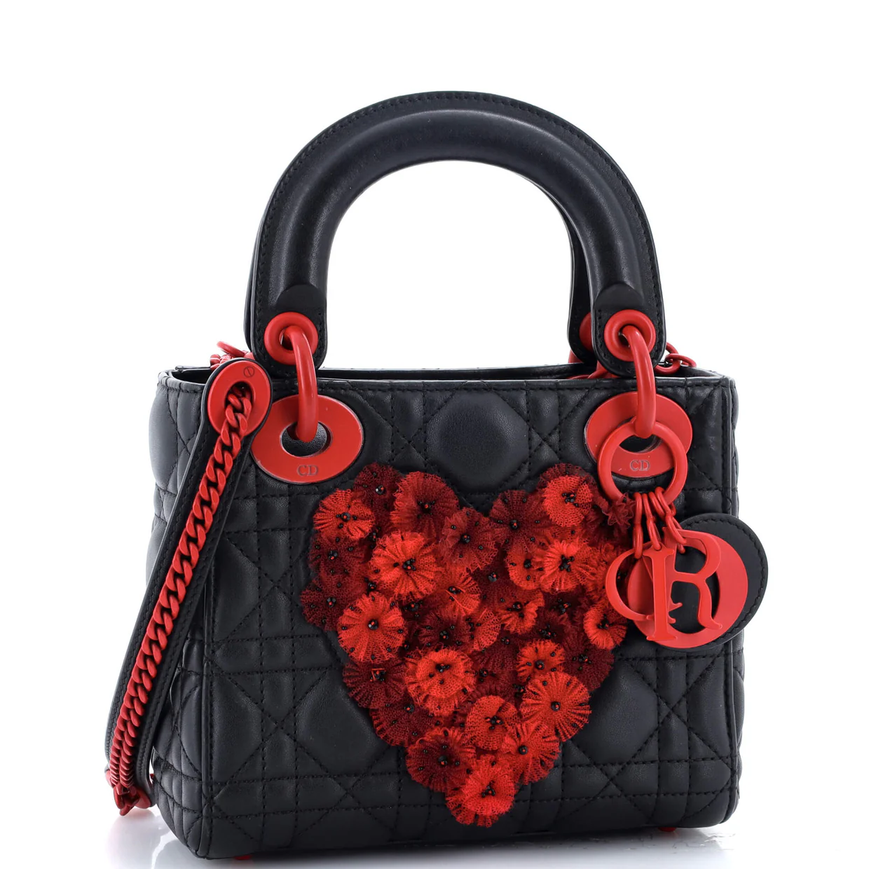Tulle Heart Lady Dior Bag Cannage Quilt Calfskin Mini - Deep Luxury