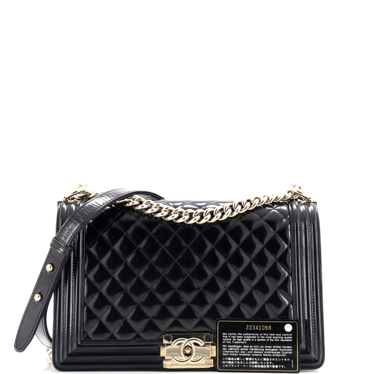 Boy Flap Bag Quilted Patent New Medium - Deep Luxury