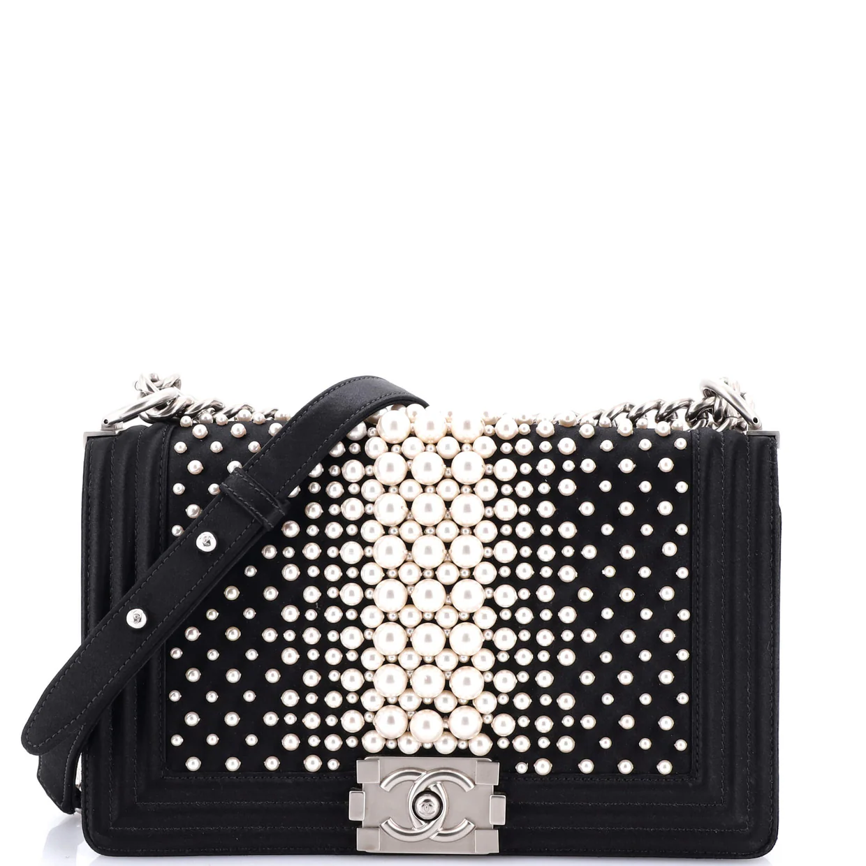 Boy Flap Bag Pearl Embellished Satin Old Medium - Deep Luxury