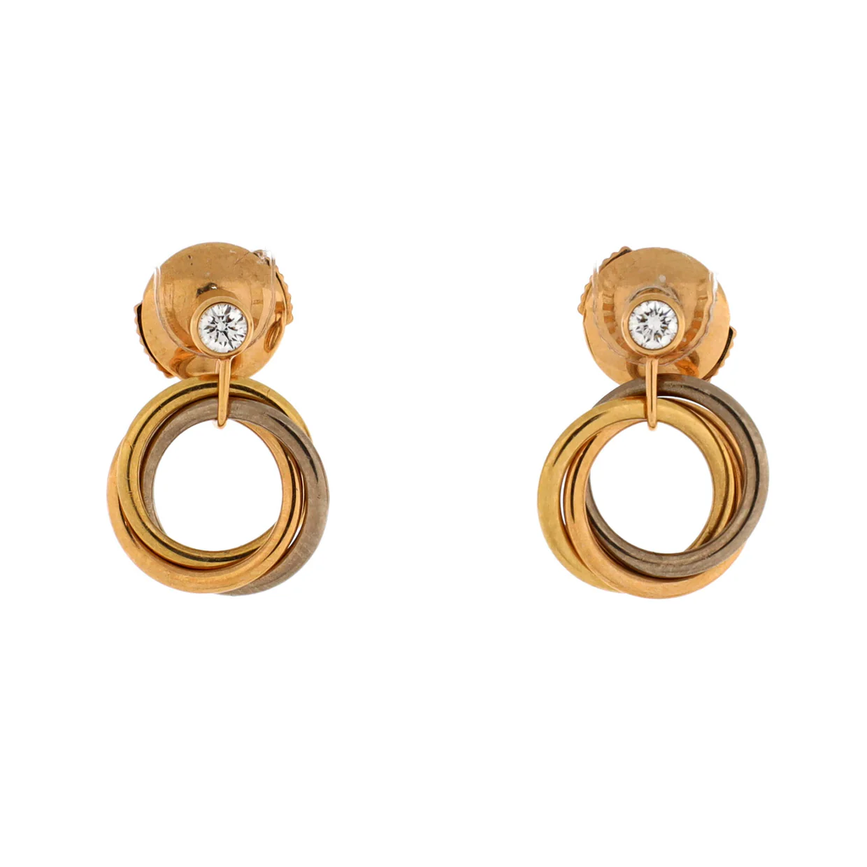 Trinity Dangle Earrings 18K Tricolor Gold with Diamond - Deep Luxury