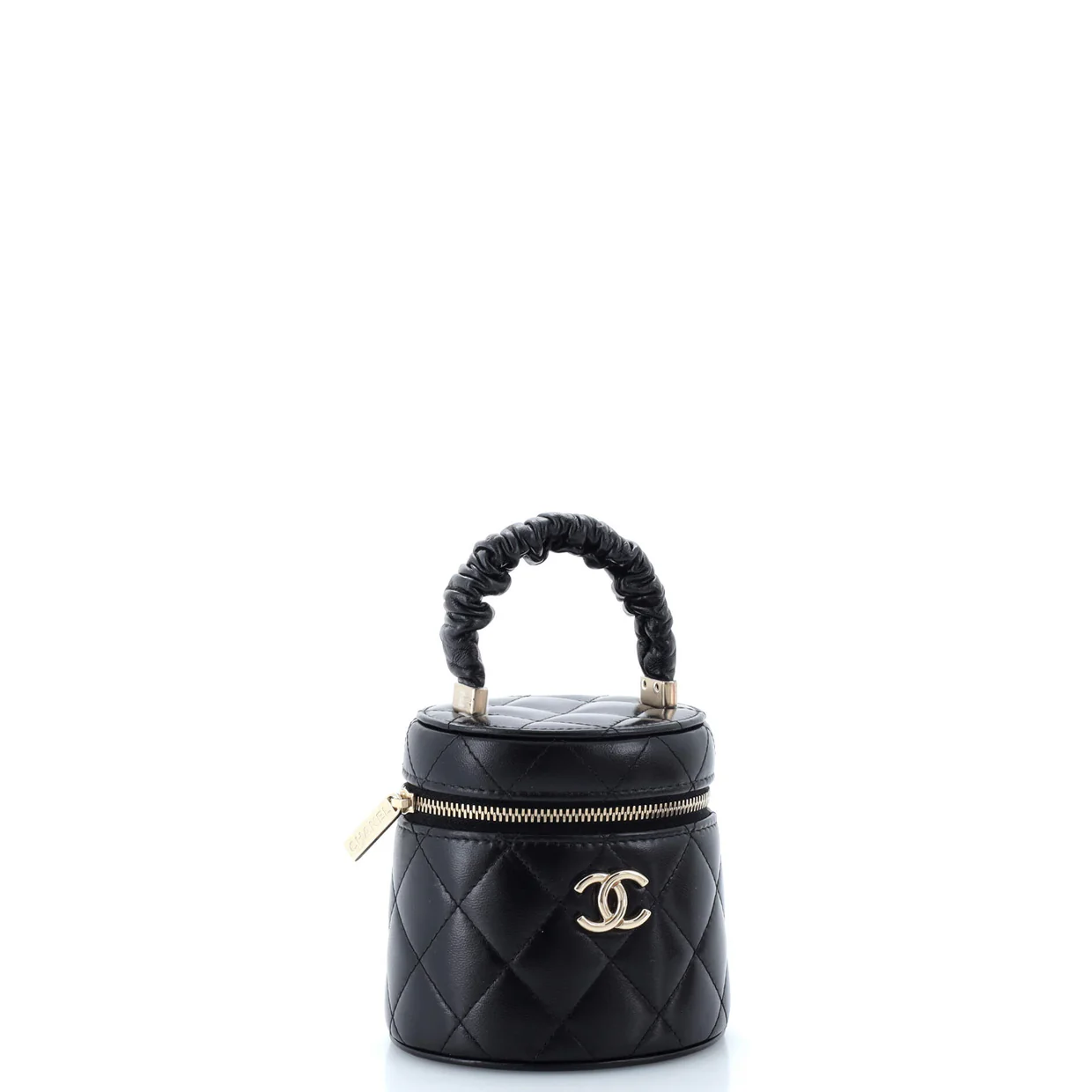 CC Ruched Top Handle Vanity Case Quilted Lambskin Small - Deep Luxury