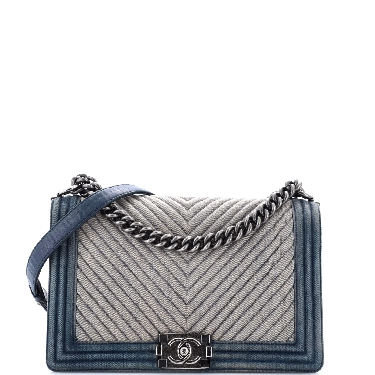 Boy Flap Bag Chevron Denim New Medium - Deep Luxury
