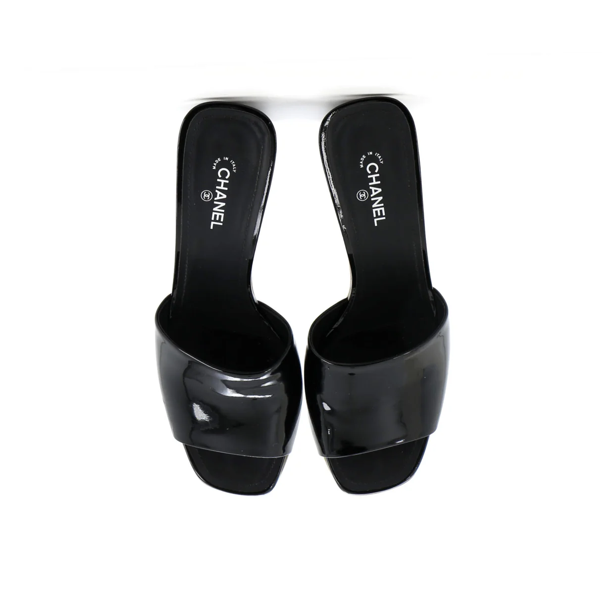 Women's CC Block Heeled Mule Sandals Patent - Deep Luxury