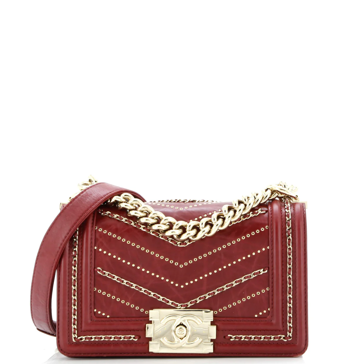 Boy Flap Bag Chevron Embellished Crumpled Calfskin Small - Deep Luxury