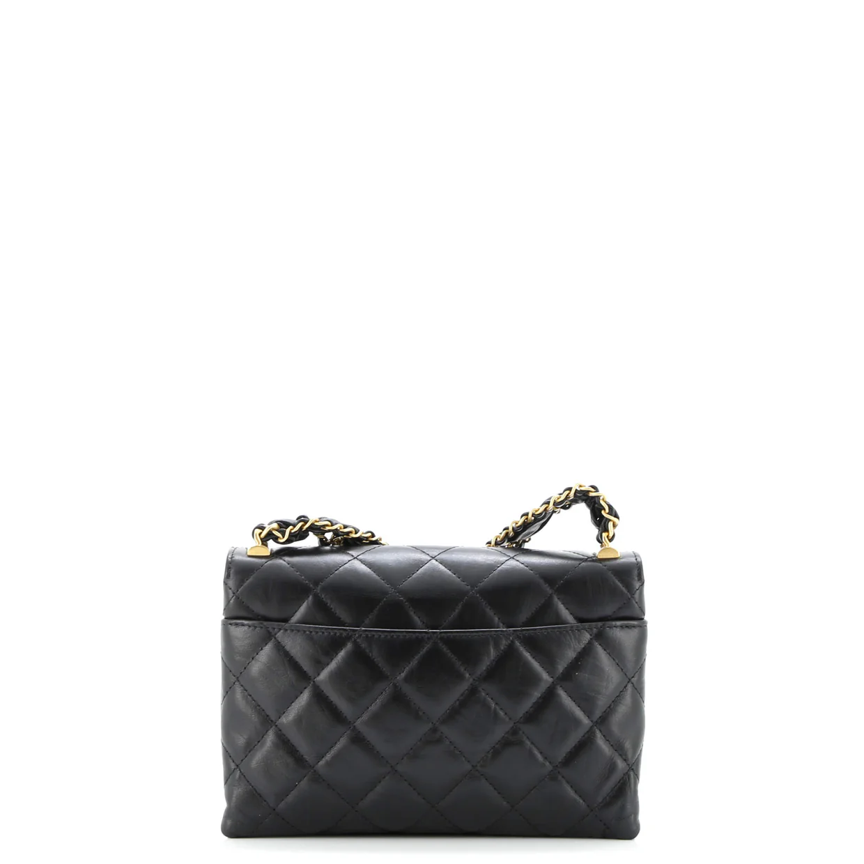 CC Wide Chain Compartment Flap Phone Holder Quilted Aged Calfskin - Deep Luxury