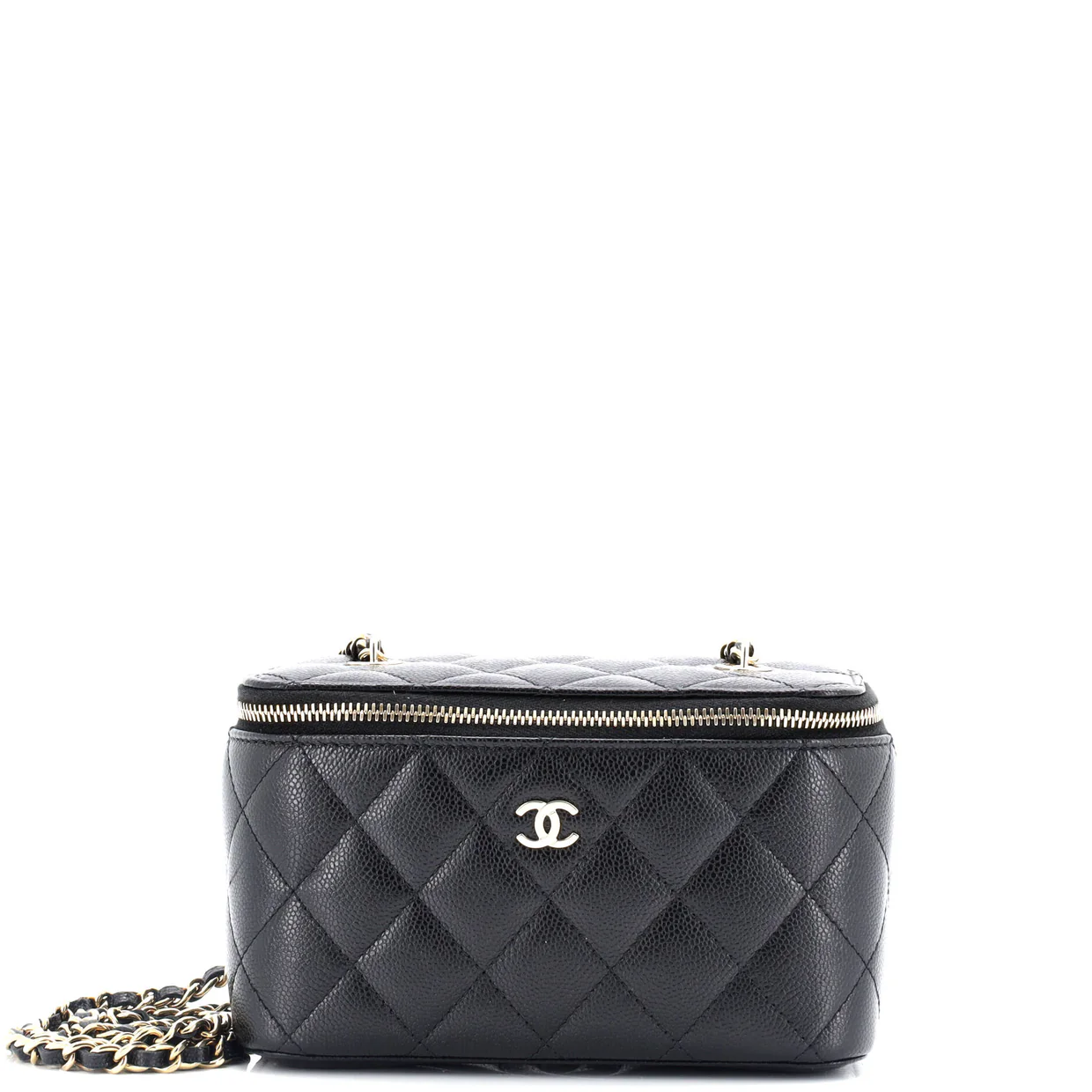 Classic Vanity Case with Chain Quilted Caviar Small - Deep Luxury