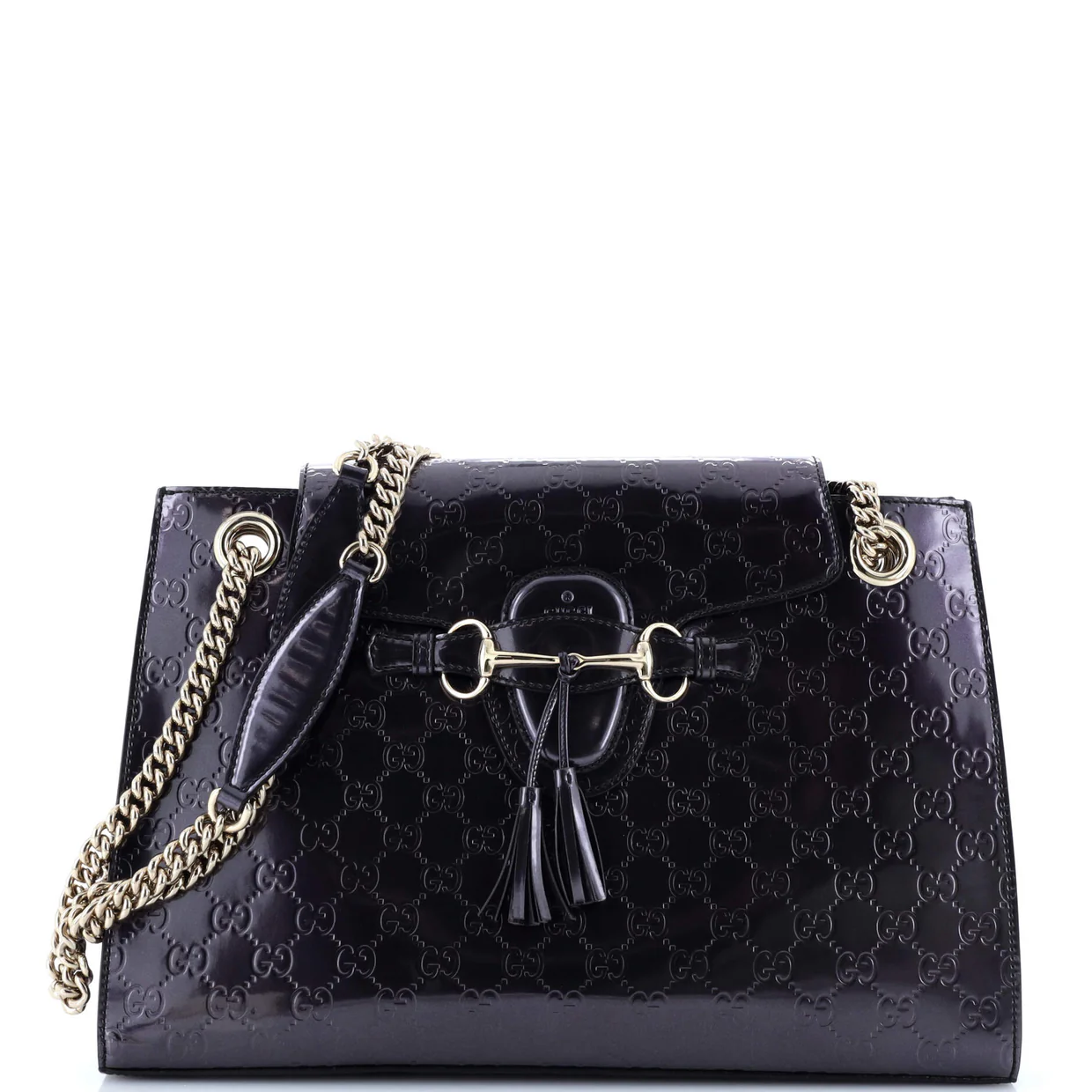 Emily Chain Flap Shoulder Bag Guccissima Patent Large - Deep Luxury