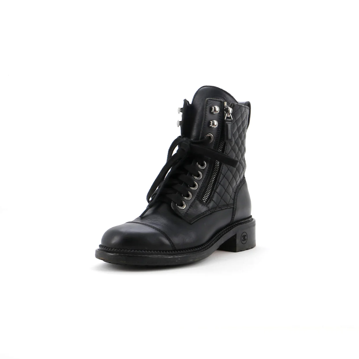 Women's CC Zip Up Combat Boots Quilted Leather - Deep Luxury