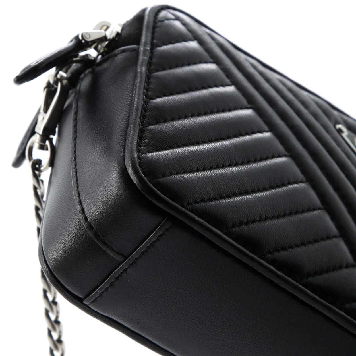 Double Zip Wallet on Chain Crossbody Chevron Leather Mini - Deep Luxury